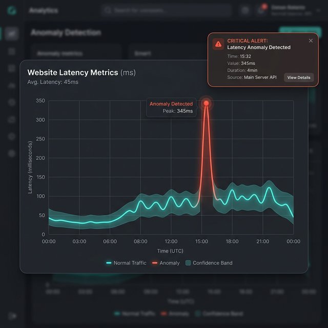 Anosys anomaly detection identifies a latency spike and fires an automated alert — no manual threshold configuration required.
